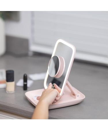 SARA Travel Magnifying Makeup Mirror with Dimmable LED Light - 10X Magnification, Rechargeable, Portable Pocket Stand - Ideal for Makeup Storage, Bedroom, Hotel, Cruise - Rose - Buy Online on GoSupps.com