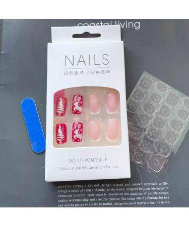 SINLOV Christmas Snowflakes Square False Nails French Gradient ElknFake Nails Red Press on Nails Ballerina Acrylic Full Cover Fake Nails for Women and Girls - Buy Online on GoSupps.com