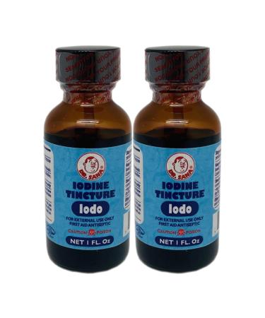 Dr Sana Iodine Tincture. First Aid Antiseptic. Prevents Infection in Minor Scrapes Cuts Bruises and Burns. 1 fl.oz. Pack of 2