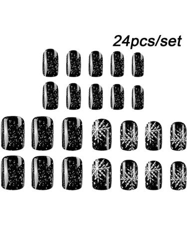 Christmas Press on Nails Short Black Fake Nails with Snowflake Designs Full Cover Artificial Glue on Nails False Nails for Women and Girls - Buy Online on GoSupps.com