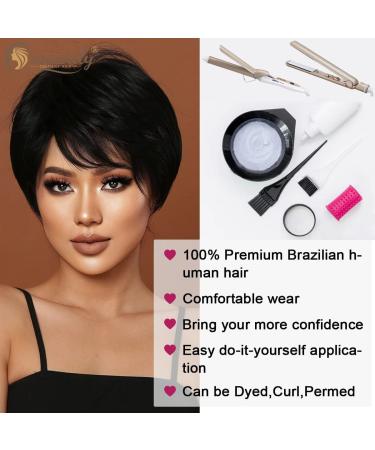 Creamily Pixie Cut Human Hair Wig for Black Women with Bangs - Short Daily Wear Natural Black Hairstyle - Buy Online on GoSupps.com