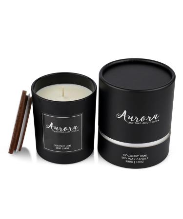 Aurora Scented Candle | Coconut and Lime Aromatherapy in a Stylish Black Jar | 10 oz of Natural Bliss and Relaxation | Gift for Men and Women | Stress Relief for Your Home and Bedroom
