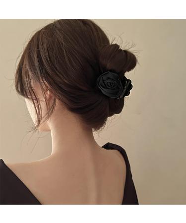 Elegant Rose Hair Clip | Strong Floral Claw for Thick Hair | Hair Accessories for Women & Girls | Black - Buy Online on GoSupps.com