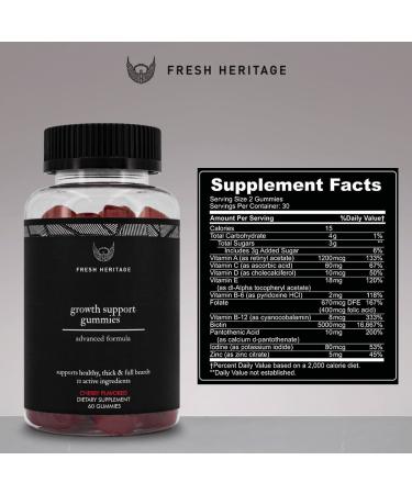 Fresh Heritage Beard Hair Regrowth Gummies for Men - Premium Hair Vitamins - Stop Hair Loss & Regrow Beard - Cherry Flavor 60ct - Buy Online on GoSupps.com