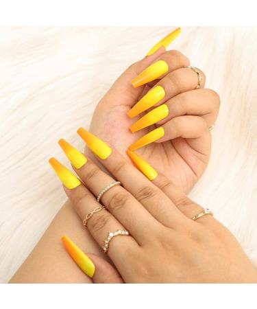 Sethain Glossy Glitter False Nails Green Fake Nail Rhinestone Long Full Cover Coffin Press on Nails for Women and Girls (Yellow Shade) - Buy Online on GoSupps.com