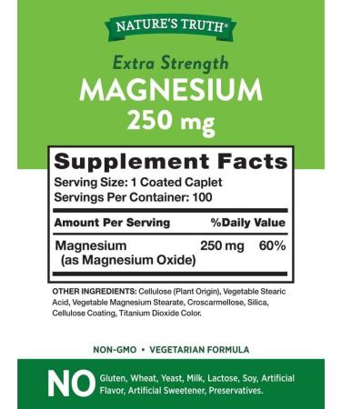 Nature's Truth Magnesium 250mg Caplets - Non-GMO Gluten Free Supplement - Buy Online on GoSupps.com