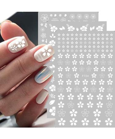 Spring Cherry Blossom Nail Art Stickers Decals - 8 Sheets 3D Self Adhesive Pegatinas, Gold White Flower Design for Manicure - Women Girls Kids - Buy Online on GoSupps.com