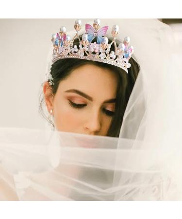 Gold Pearl Butterfly Princess Crown Headband | Rhinestone Hairpiece for Girls - Buy Online on GoSupps.com