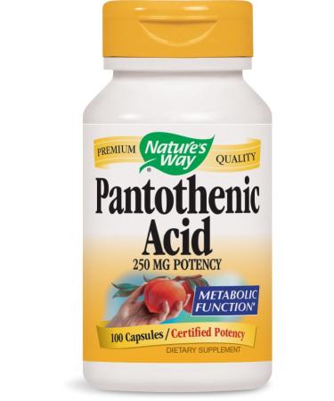 Nature's Way Pantothenic Acid 250 Milligrams Potency, 100 capsules. Pack of 3 bottles