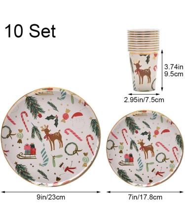 Christmas Party Tableware Set 10 Set Christmas Paper Plates and Cups Set Santa Claus Tableware Christmas Theme Party Decor - Buy Online on GoSupps.com