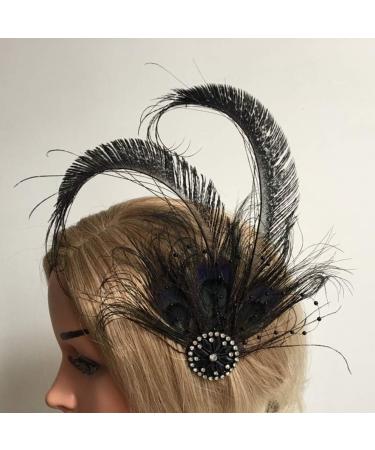 Fenical 1920s Black Feather Hair Clip | Gatsby Costume Flapper Accessory | International Shipping - Buy Online on GoSupps.com
