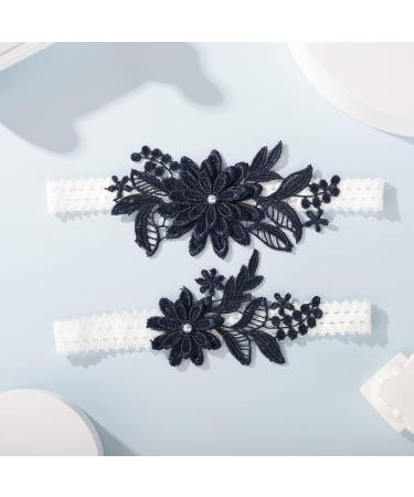 JWICOS Navy Blue Wedding Lace Garters Set for Brides & Girls - Stretch Flower Bridal Costumes - International Shipping Available - Buy Online on GoSupps.com
