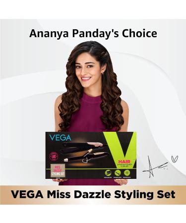 VEGA Miss Dazzle Styling Set - Ceramic Hair Straightener & 19mm Barrel Curler Combo Black | Perfect for International Shipping - Buy Online on GoSupps.com