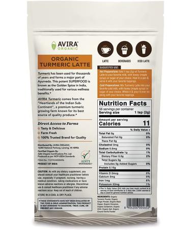 Avira Organic Turmeric Latte Ginger 4oz - Curcumin, Vanilla, Black Pepper, Cinnamon, Cardamom - Superfood Golden Milk Infusion - Vegan & All Natural - Buy Online on GoSupps.com