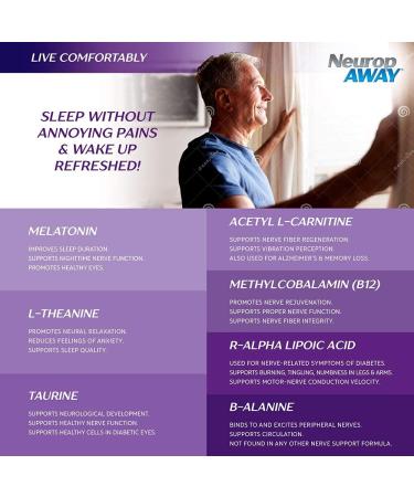 NeuropAWAY PM Nighttime Nerve Support Formula - Relieve Nerve Discomfort & Burning Sensation in Fingers, Hands, Toes & Feet - Patented 60 Capsules - Buy Online on GoSupps.com