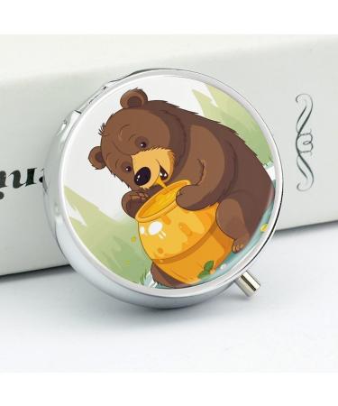 Round Bear Honey Print Pill Box - 3 Compartment Portable Medicine Organizer | Decorative Metal Pocket Pill Case - Buy Online on GoSupps.com