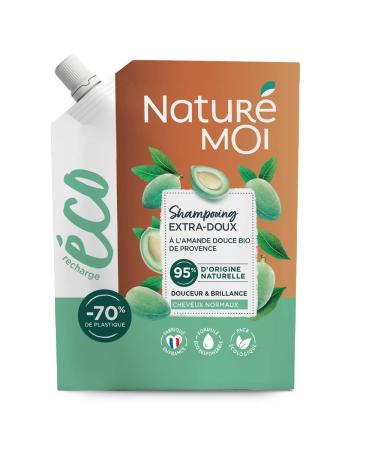 Naturé moi - Eco-refill Extra Gentle Shampoo Normal Hair Sulfate-Free Organic Sweet Almond Care Softness and Shine 95% Natural Origin 500 ml Made in France