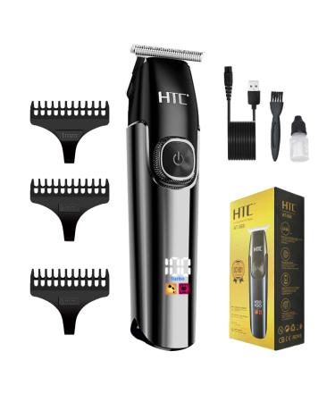 HTC Hair Clippers Cordless Hair Cutting Kit with Titanium precision LED Display Adjustable Speeds Haircutting Clipper for Home Barber (black)