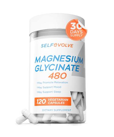 SELFevolve Magnesium Glycinate 480mg - High Absorption Magnesium Supplement Support Stress Relief Sleep Heart Health Nerves Muscles and Metabolism 120 Veggie Capsules 1 Month Supply