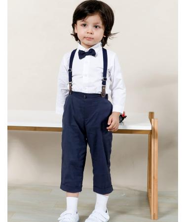 Mintgreen Baby Boy Wedding Outfit Set | Gentleman Suit Bodysuit with Suspender Trousers, Shirt, and Bow Tie | 9-12 Months | White Blue - Buy Online on GoSupps.com