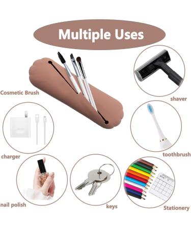 Travel Makeup Brush Holder - Silicone Washable Organizer Case for Women - Portable Dark Pink Cosmetic Brush Storage Tool - Buy Online on GoSupps.com