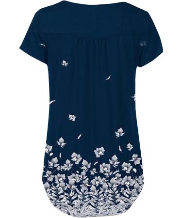 KICILVS Womens Floral Printed Tunic Top - Short Sleeve Henley V-Neck Tee | Casual Dressy Blouse for Leggings | Navy XXL - Buy Online on GoSupps.com