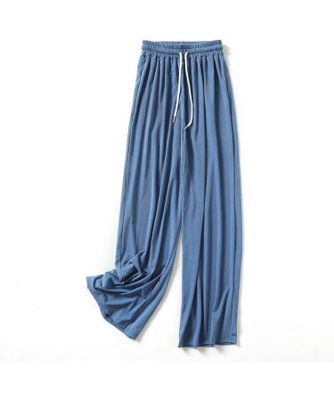 Shop Hansee Clearance Women's Casual Yoga Pants Elastic Waist Wide Leg Breathable Cotton Perfect for Summer & Beach Regular Fit Monochrome Blue - Buy Online on GoSupps.com