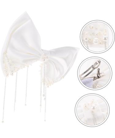 minkissy Girl Bows Bridal Hair Accessories Girls Hair Accessories Girl Hair Accessories Fringe Trim Hair Bows for Girls Back Hair Bow Clip Girls Hair Bows Pearl Headgear White Bride Wedding - Buy Online on GoSupps.com
