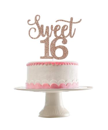 Sweet 16 Cake Toppers- Rose Gold Glitter, Sweet 16 Cake Topper, Sweet 16 Birthday Cake Topper, 16th Birthday Cake Topper, Sweet 16 Decorations for Cake, Sweet 16 Decorations(Double Sided Glitter)