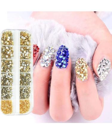 Buy 4200 PCS Golden Strass Nail Gems - Round Flatback Stones SS6-SS20 | K9 Glass Gold Nail Crystals for DIY Nail Art & Charms - Buy Online on GoSupps.com