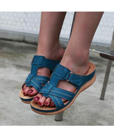 Monerffi Women's Outdoor Sandals - Anti-Slip Beach Casual Open Toe Slippers - Lightweight Vintage Platform - Size 42/43 EU - Blue - Buy Online on GoSupps.com