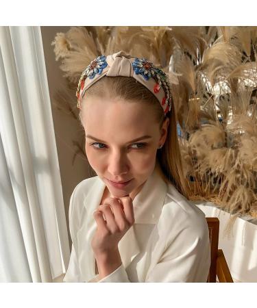 Yusier Baroque Rhinestone Crystal Headband for Women - Embroidered Hair Band in Beige | Exquisite Hair Accessory - Buy Online on GoSupps.com