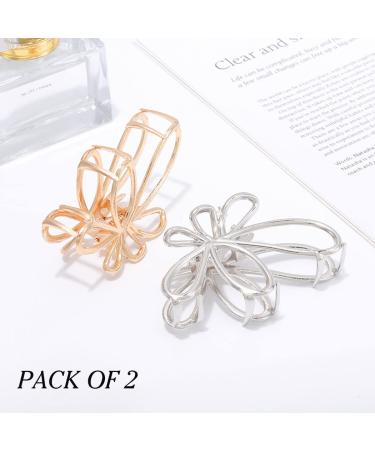 Brinie Silver Metal Hair Claw Clips for Women and Girls - Pack of 2 | Small Jumbo Shark Hair Clip for Styling - Hair Accessories - Buy Online on GoSupps.com