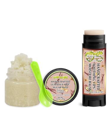 Natural Vanilla Soothing & Luscious Lips by OverSoyed Exfoliator & Chapped Lip Repair Lip Care Combo | Artisan Handcrafted to Order Vanilla Grapefruit Anise Clove Sweet Cream Flavored Exfoliating Sugar Lip Scrub & Lip Moist
