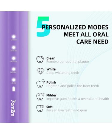 7AM2M Sonic Electric Toothbrush for Adults and Kids One Charge for 90 Days with 6 Brush Heads 5 Modes with 2 Minutes Build in Smart Timer Roman Column Handle Design(Purple) Purple No Travel Case - Buy Online on GoSupps.com