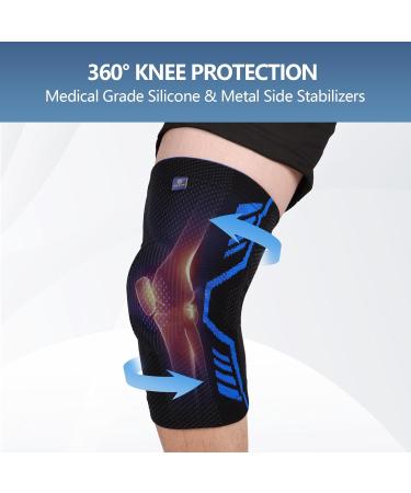 Abyon Kniebandage - Compressed Knee Support for Men & Women | Patella Gel Pads & Spring Side Stabilizers | 3XL Black & Blue | Ideal for Meniscal Tear Arthritis ACL & MCL Injuries - Buy Online on GoSupps.com