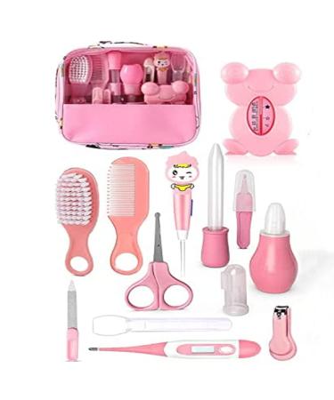 Rimoleur Baby Grooming Kit Portable 13 in 1 Baby Essential Daily Care Kit with Storage Case Travelling Home Nursery Baby Nail Kit for Newborn Infant Toddler Girls & Boys 13 in 1 Pink