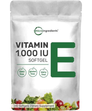Micro Ingredients Vitamin E 1000 IU, 240 Softgels | Pure Vitamin E Oil Pills | Antioxidant Supplements for Skin, Face, & Immune Health | Non-GMO, Gluten Free