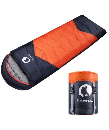 CANWAY Sleeping Bag with Compression Sack Lightweight and Waterproof for Warm & Cold Weather Comfort for 4 Seasons Camping/Traveling/Hiking/Backpacking Adults & Kids Orange-59 F 77 F