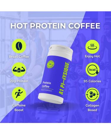 A1 Physique Protein Coffee - 500g Instant Coffee with Hydrolysed Collagen Peptides from Bovine Protein - Allergen Free Ground Coffee Granules for Hot or Iced Coffee - High Protein Collagen Coffee - Buy Online on GoSupps.com