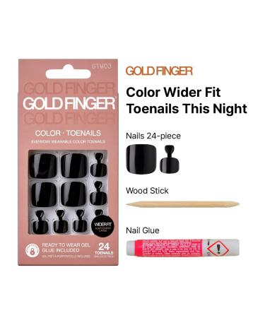 GoldFinger Press On Toenails Kit - Bold Glossy Black Easy Apply Gel Long-Lasting & Wider Fit - Perfect for International Shipping - Buy Online on GoSupps.com