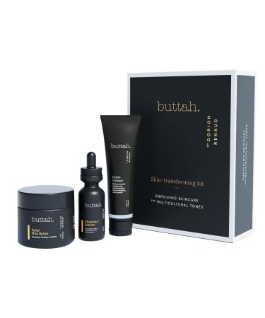 Buttah Skin by Dorion Renaud Complete Skin Kit for Melanin Rich Skin | Facial Shea Butter 2oz | Vitamin C Serum 1oz | Facial Cleanser 3.4oz | Organic & All Natural Skin Care | Black Owned Skincare