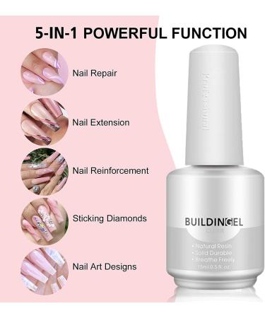 TEEROVA 5 in 1 Builder Gel for Nails - 15ml Builder Base Strengthening Gel UV/LED Nail Polish Gel Hard Gel for Manicure Repair Nail Extension Nail Strengthen Nail Art Decoration (Clear) - Buy Online on GoSupps.com