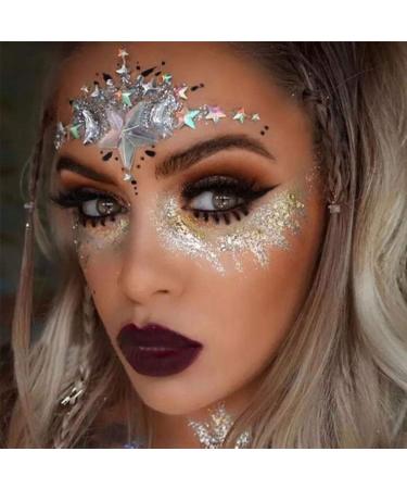 Ludress Crystals Sparkle Face Stickers Party Star Face Glitter Mermaid Body Jewels Festival Face Gems Decoration Make Up for Women and Girls (Multi-Colored)