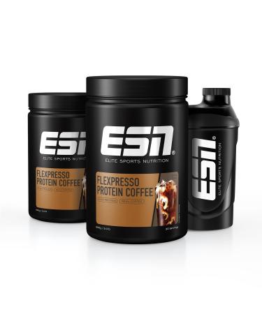 ESN FlexPresso Protein Coffee + Free Shaker Coffee 2 x 908 G creamy protein coffee with up to 22 g protein per serving tested quality - made in germany 2 x coffee 908 g (2 Pack)