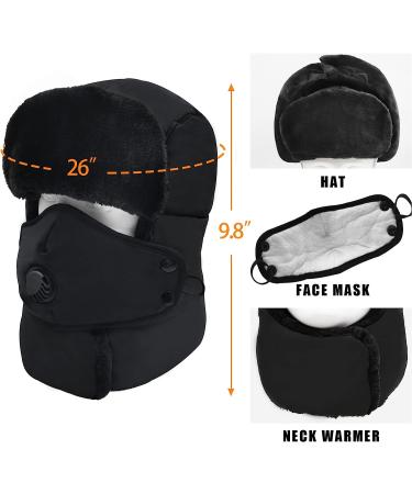 Winter Trapper Hat | Unisex Trooper Russian Fur Hat with Ear Flap and Mask | Ushanka Aviator Hat for Cold Weather, Black - Buy Online on GoSupps.com