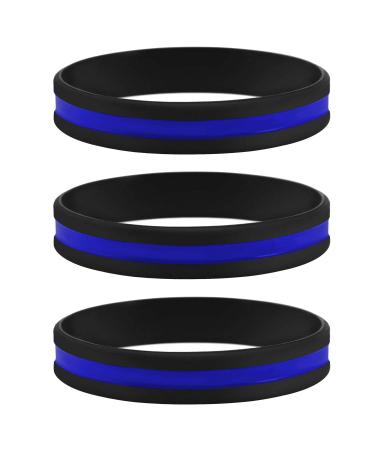 Sainstone Thin Blue Line Bracelet, 3 Pack of Silicone Rubber USA Wristband Band Set - Support Law Enforcement for Policeman's Prayer Gifts Accessories for Police Officers Cops