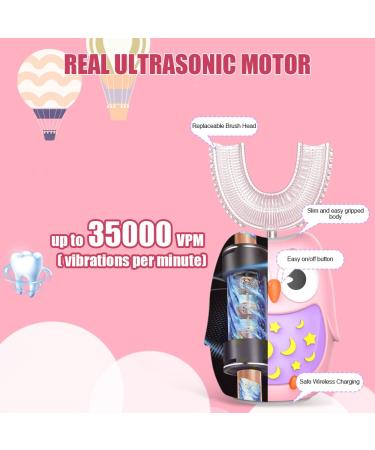 Kids Electric U-Shaped Automatic Toothbrush | 3 Brushing Heads & Cup | IPX7 Waterproof | Best Gift for Kids 2-12 | Pink - Buy Online on GoSupps.com