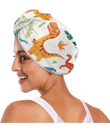 Cartoon Colorful Dinosaurs Hair Towel 2 Pack - Super Absorbent Quick Dry Hair Turbans for Women & Girls - Buy Online on GoSupps.com