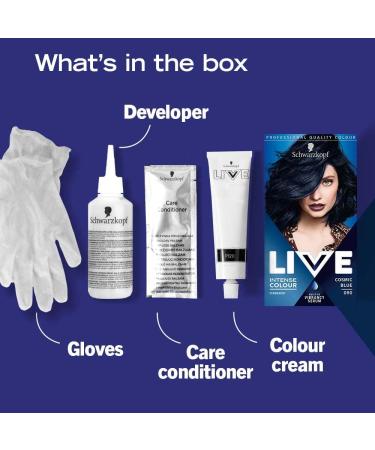 Schwarzkopf LIVE Intense Colour Long Lasting Permanent Black Blue Hair Dye With Built-In Vibrancy Serum Up To 100 Percent Grey Coverage Cosmic Blue 090 1 Count Cosmic Blue 1 count (Pack of 1) - Buy Online on GoSupps.com